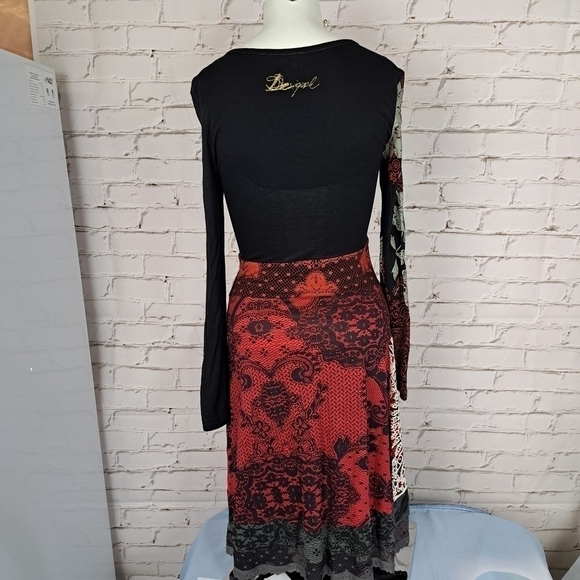 DESIGUAL Women’s Black Red Printed Dress - Picture 6 of 11